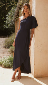 Emma One Sleeve Maxi Dress - Navy