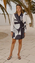 Cassidy Long Sleeve Mini Dress - White/Navy