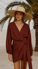 Myra Long Sleeve Mini Dress - Chocolate