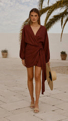 Myra Long Sleeve Mini Dress - Chocolate