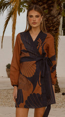 Cassidy Long Sleeve Mini Dress - Coco/Navy