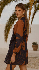 Cassidy Long Sleeve Mini Dress - Coco/Navy