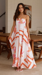 Kaethe Maxi Dress - Orange/White