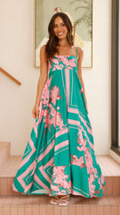 Kaethe Maxi Dress - Green/Pink Floral
