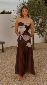 Elle Maxi Dress - Brown Floral