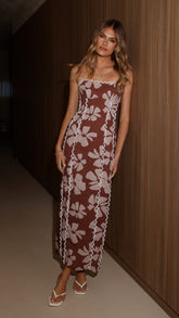 Carlia Midi Dress - Brown Daylillies