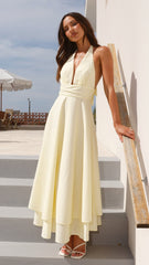 Kathy Halter Neck Maxi Dress - Lemon
