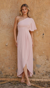 Emma One Sleeve Maxi Dress - Dusty Pink