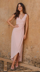 Pamela V Neck Maxi Dress - Dusty Pink