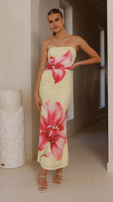 Brittani Strapless Maxi Dress - Yellow/Pink