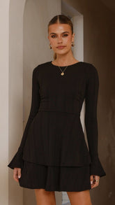 Dasha Long Sleeve Knit Mini Dress - Black