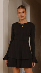 Dasha Long Sleeve Knit Mini Dress - Black