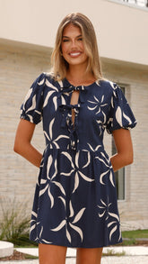 Vida Tie up Mini Dress - Ayana Print