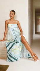 Kaethe Maxi Dress - Aqua/Yellow Print