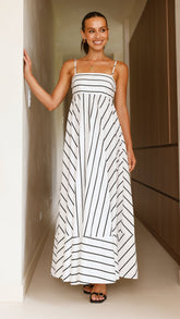 Kaethe Maxi Dress - White/Black Stripe