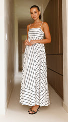 Kaethe Maxi Dress - White/Black Stripe