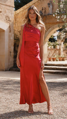Halle One Shoulder Maxi Dress - Red