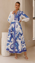 Lucia Long Sleeve Maxi Dress - Sapphire Print