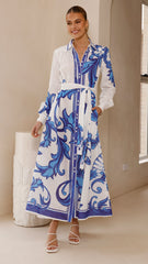 Lucia Long Sleeve Maxi Dress - Sapphire Print