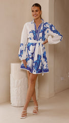 Lucia Long Sleeve Mini Dress - Sapphire Print