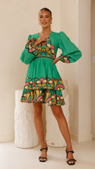 Portugal Long Sleeve Mini Dress - Apple