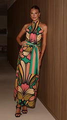 Portugal Twist Halter Maxi Dress - Apple