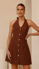 Maia Halter Neck Mini Dress - Brown