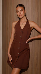 Maia Halter Neck Mini Dress - Brown