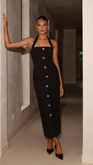 Tierra Button Midi Dress - Black