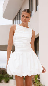 Meera Boat Neck Mini Dress - White