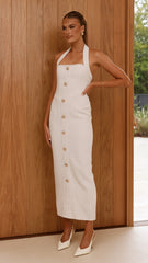 Tierra Button Midi Dress - White