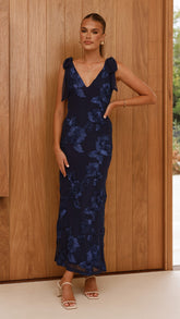 Usha Tie Strap Maxi Dress - Navy
