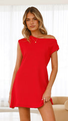 Robin Off Shoulder Mini Dress - Red