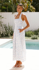 Salas Halter Maxi Dress - White / Blue Floral