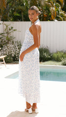 Salas Halter Maxi Dress - White / Blue Floral
