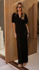 Tiffy Crochet Short Sleeve Maxi Dress - Black