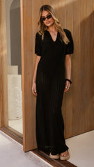 Tiffy Crochet Short Sleeve Maxi Dress - Black