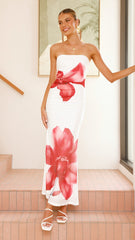 Brittani Strapless Maxi Dress - White/Red
