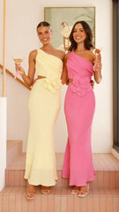 Bloom One Shoulder Cut Out Maxi Dress - Yellow