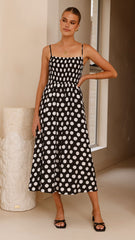 Roma Midi Dress - Black/ White Spot