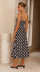Roma Midi Dress - Black/ White Spot