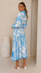 Madeline Long Sleeve Midi Dress - Portofino Azure
