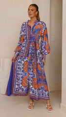 Tasha Maxi Dress - Blue/Orange Print