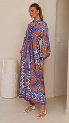 Tasha Maxi Dress - Blue/Orange Print