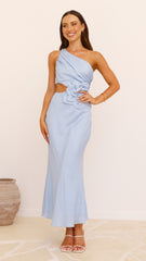 Bloom One Shoulder Cut Out Maxi Dress - Blue