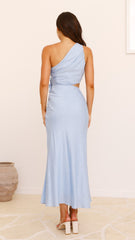 Bloom One Shoulder Cut Out Maxi Dress - Blue