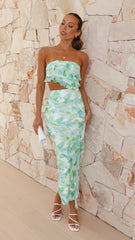 Zinnia Midi Dress - Green Floral