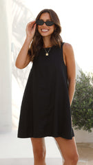 Nemi Linen Dress - Black - Nude Lucy