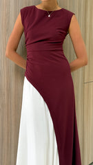 Charlotte Contrast Midi Dress - Wine/White