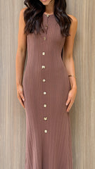 Aylah Knit Midi Dress - Brown